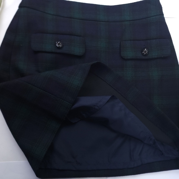 New Loft Navy Green Plaid Wool Blend Skirt Sz 6P - Picture 4 of 9